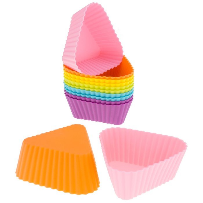 Freshware CB-306SC 12-Pack Silicone Square Reusable Cupcake and Muffin Baking Cup, Six Vibrant Colors N11
