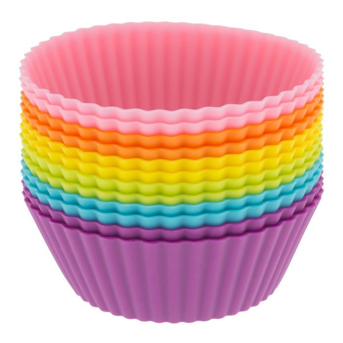 Freshware CB-306SC 12-Pack Silicone Square Reusable Cupcake and Muffin Baking Cup, Six Vibrant Colors N14