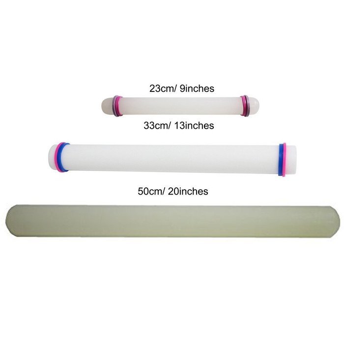 KurtzyTM Set Of 3 Smooth Rolling Pins- 23cm/33cm/50cm- With Guide Rings For Cake Decorating, Icing N3