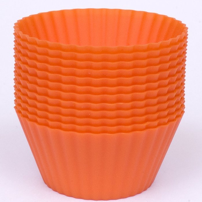 Silicone Cupcake Liners - Set Of 12 Premium Orange Muffin Baking-Cups In Storage Container.