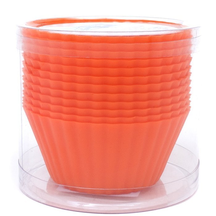 Silicone Cupcake Liners - Set Of 12 Premium Orange Muffin Baking-Cups In Storage Container. N7
