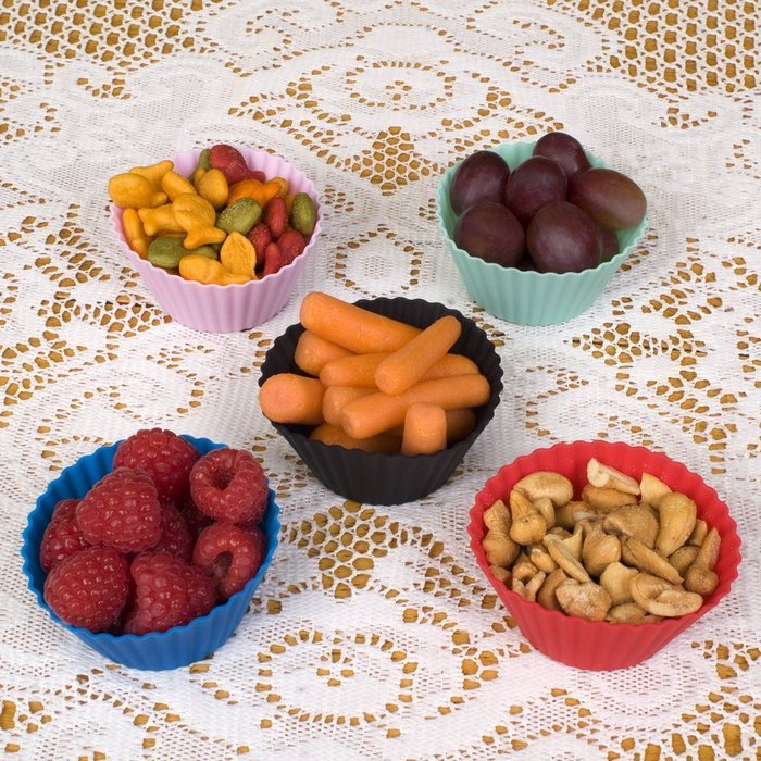 Silicone Cupcake Liners - Set Of 12 Premium Orange Muffin Baking-Cups In Storage Container. N16