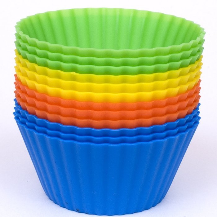 Silicone Cupcake Liners - Set Of 12 Premium Orange Muffin Baking-Cups In Storage Container. N26