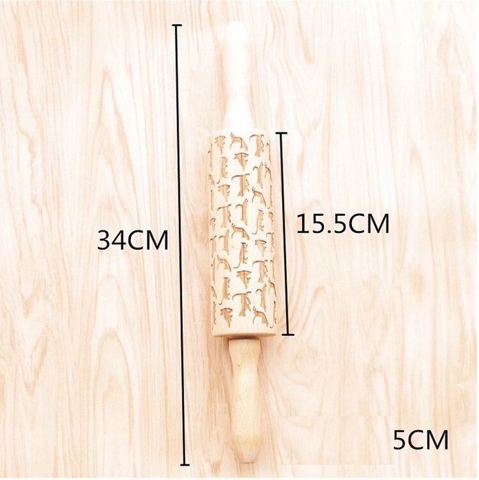 Bopstyle Wooden Laser Engraved Rolling Pin with Cats Pattern for Embossed Cookies (6.10" x 1.97") N2