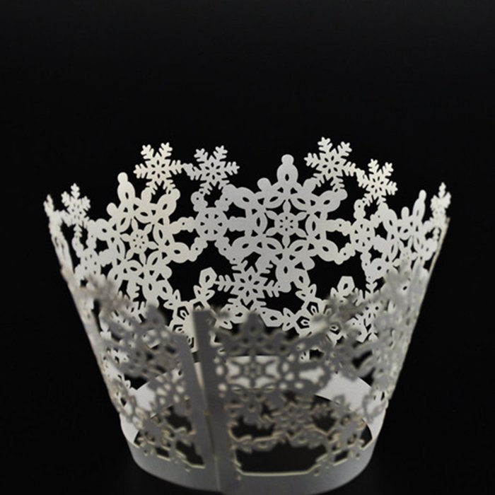 CY-buity 50Pcs Pearly Paper Snowflake Design Vine Lace Cup Cake Wrappers Table Deco White