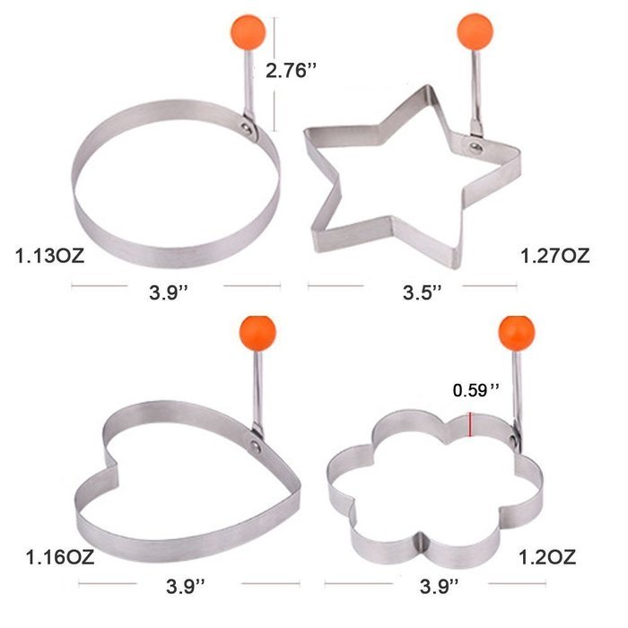 Guestway Egg Pancake Ring Molds Kitchen Cooking Tool Safe Stainless Steel 304 Fun Breakfast 4PCS N2