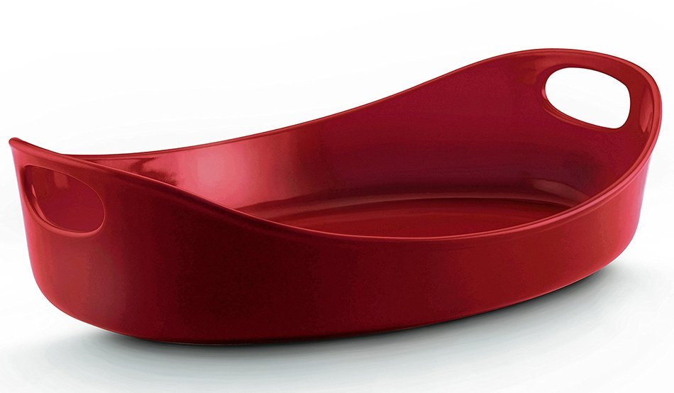Rachael Ray Stoneware 4.5-Quart Large Oval Bubble & Brown Baker, Red