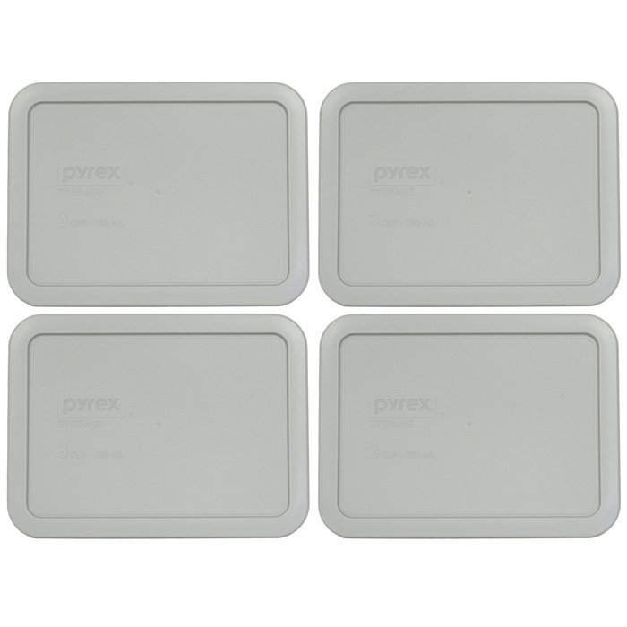 Pyrex 7210-PC Grey Rectangle 3 Cup (750mL) Plastic Storage Cover (4-Pack)