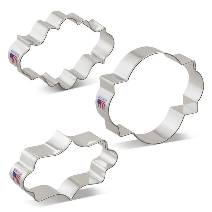 Ann Clark Plaque Frame Cookie and Fondant Cutter Set - 3 Piece - Long Fancy, Oval, Photo Plaques - Tin Plated...