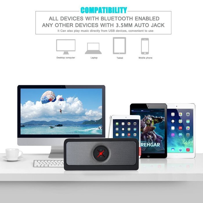 PINSHOW Bluetooth Portable Wireless speaker with Microphone Support TF Card AUX Input Function, Power Bank, More... N2