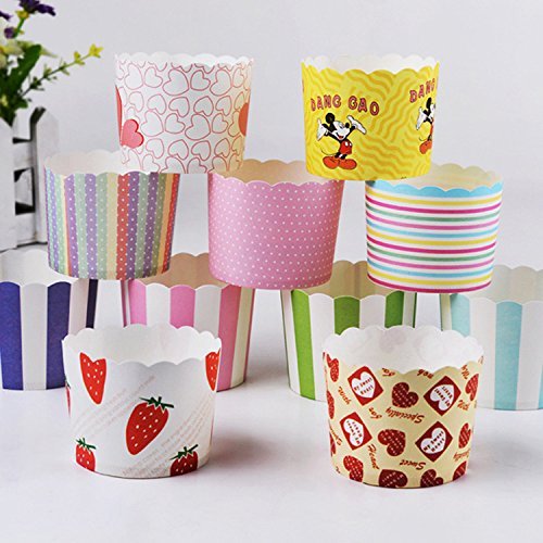 Gabkey 100pcs Random Colorful Premium Greaseproof Cupcake Paper Liners No Muffin Pan Needed Cupcakes Papers N5