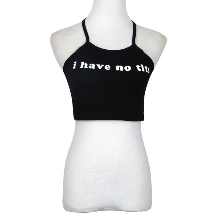 AIMTOPPY Women Letter Printed Sleeveless Blouse Halterneck Tank Crop Tops Vest Blouse Shirt (XL, Black) N2
