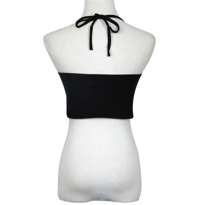 AIMTOPPY Women Letter Printed Sleeveless Blouse Halterneck Tank Crop Tops Vest Blouse Shirt (XL, Black) N4
