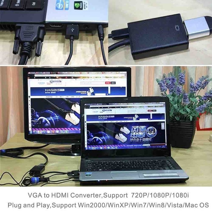 Tendak HD 1080P VGA to HDMI Output TV AV HDTV Video Cable Converter Plug and Play Adapter with Audio Input for... N7