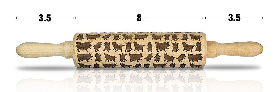 Cute Dancing Pigs Engraved Rolling Pin, Solid Beech Wood, Deep Pattern Makes Delightful 3D Pigs in Dough, Ultimate... N2