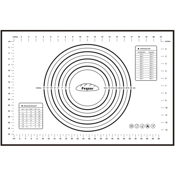 PEGZOS Silicone Pastry Mat &ndash; 23.6&rsquo;&rsquo; x 15.7&rsquo;&rsquo; Non-Slip Sheet Sticks to Countertop for Rolling Dough & Baking in...