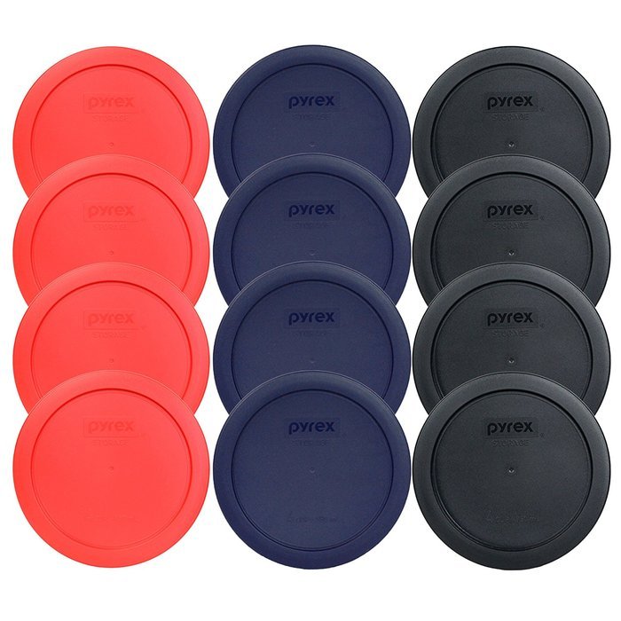 Pyrex 7201-PC 6" 4 Cup Lids for Glass Bowl (4-Black, 4-Blue and 4-Red)