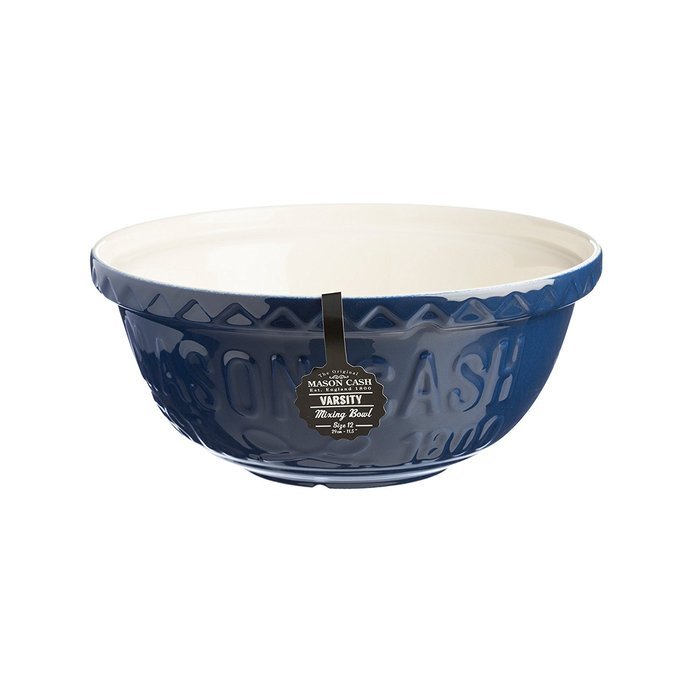 Mason Cash Varsity Ceramic Mixing Bowl, 4-1/4-Quarts, Navy Blue, Cream N5
