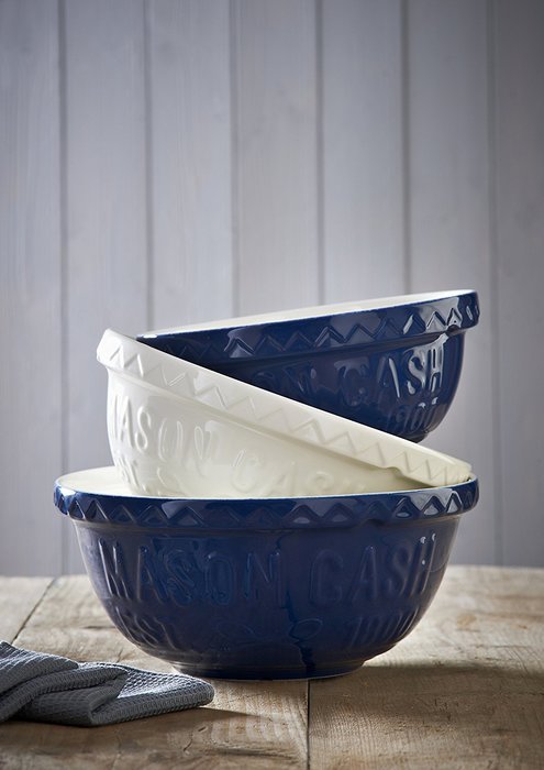 Mason Cash Varsity Ceramic Mixing Bowl, 4-1/4-Quarts, Navy Blue, Cream N10
