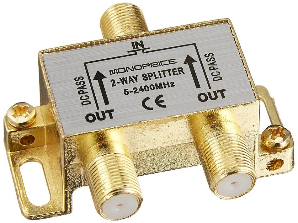 Monoprice 110013 PREMIUM 2-Way Coax Cable Splitter F-Type Screw for Video VCR Cable TV Antenna (110013)