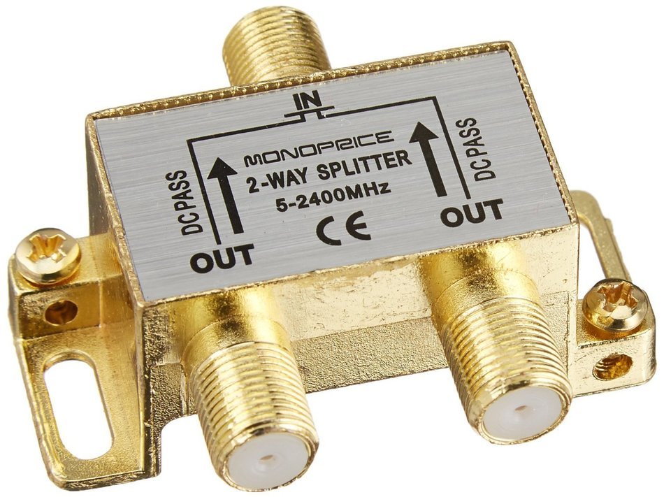Monoprice 110013 PREMIUM 2-Way Coax Cable Splitter F-Type Screw for Video VCR Cable TV Antenna (110013) N2