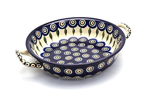 Polish Pottery Baker - Round with Handles - Medium - Peacock