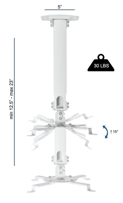 VIVO Universal Extending White Ceiling Projector Mount / Height Adjustable Projection (MOUNT-VP02W) N2