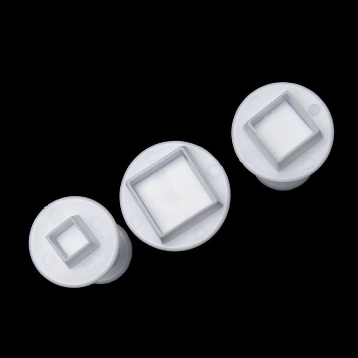 Generic 3Pcs/Set Square Shape Cake Plunger Set Fondant Sugarcraft Decorating Cutters Tools(White)