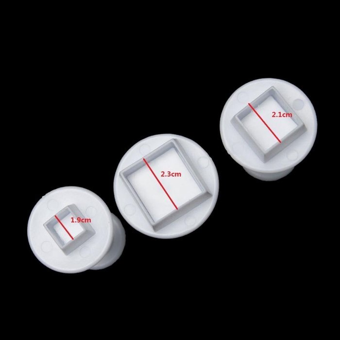 Generic 3Pcs/Set Square Shape Cake Plunger Set Fondant Sugarcraft Decorating Cutters Tools(White) N3