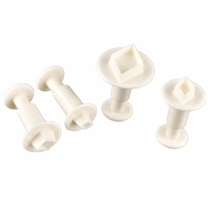 Generic 3Pcs/Set Square Shape Cake Plunger Set Fondant Sugarcraft Decorating Cutters Tools(White) N4
