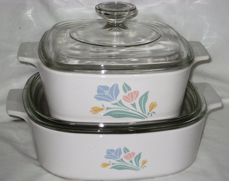 Corning Friendship Pastel Flower Pattern 1.5 Liter & 2 Liter Casserole Baking Dish, 4 Piece Set