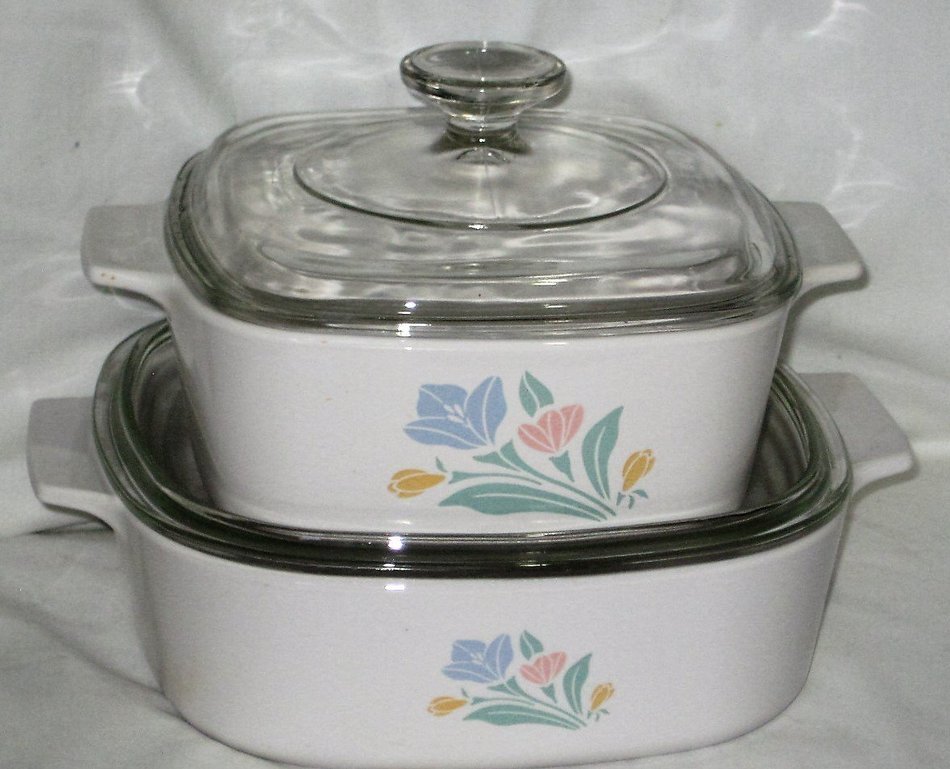 Corning Friendship Pastel Flower Pattern 1.5 Liter & 2 Liter Casserole Baking Dish, 4 Piece Set N2