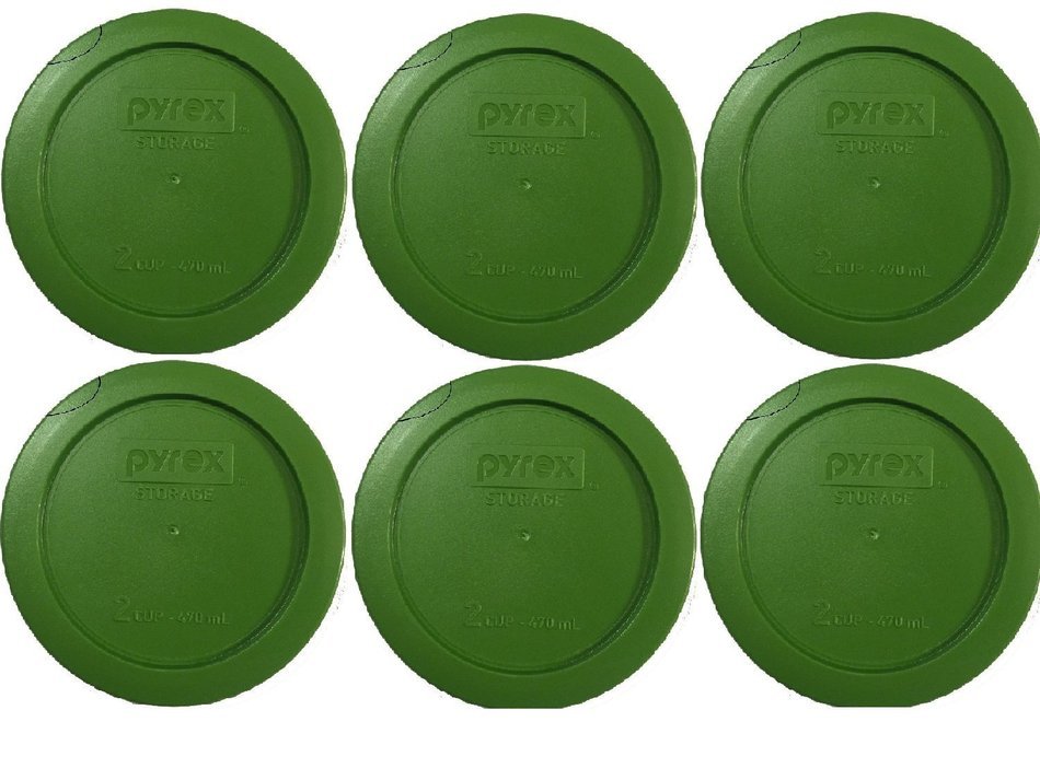 Pyrex Green 2 Cup Round Storage Cover #7200-PC for Glass Bowls, 4 Pack N3