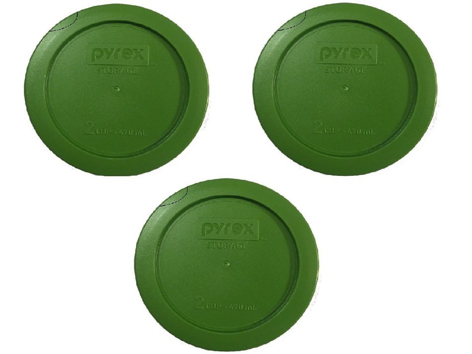 Pyrex Green 2 Cup Round Storage Cover #7200-PC for Glass Bowls, 4 Pack N14