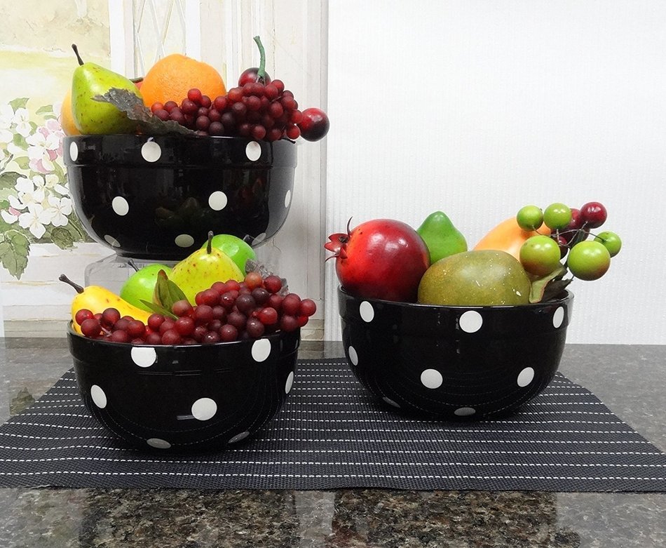 Set of 3 POLKA DOTS Blue Ceramic Mixing Bowls, 82169MIX By ACK N10