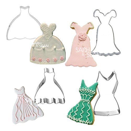 Anyana 4pcs/set Metal Stainless Steel Wedding Woman Dress Cookie Cutters Fondant Biscuits Cutters Tools Decorations