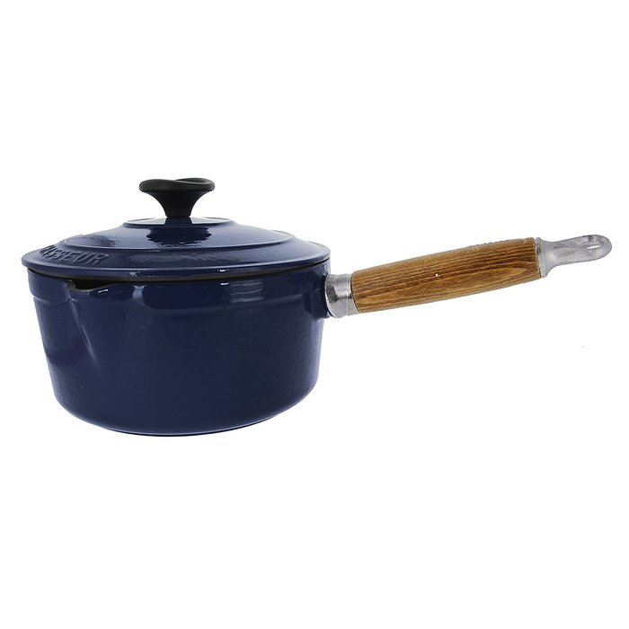 Chasseur 2.5-quart Blue French Enameled Cast Iron Saucepan With Wooden Handle