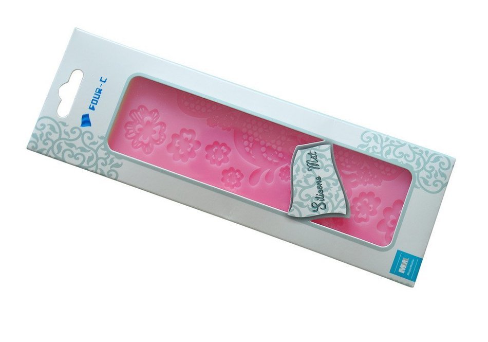 FOUR-C Cake Lace Mold Impression Silicone Mould Sweet Lace for Fondant Cake Decorating Color Pink N3