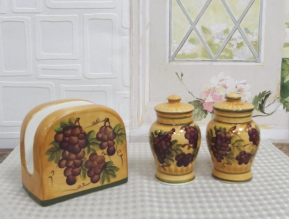 3 Tuscany Grape Serving Bowls Set Fruit Mixing N12