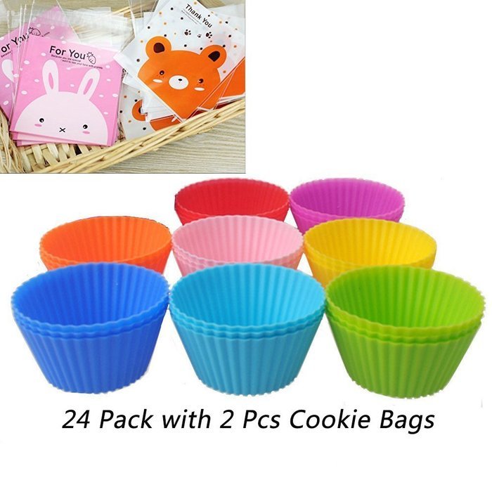 24 pcs Reusable Nonstick Silicone Baking Cups Cupcake Liners Muffin Molds Cups Chocolate Holders ( 8 Different...