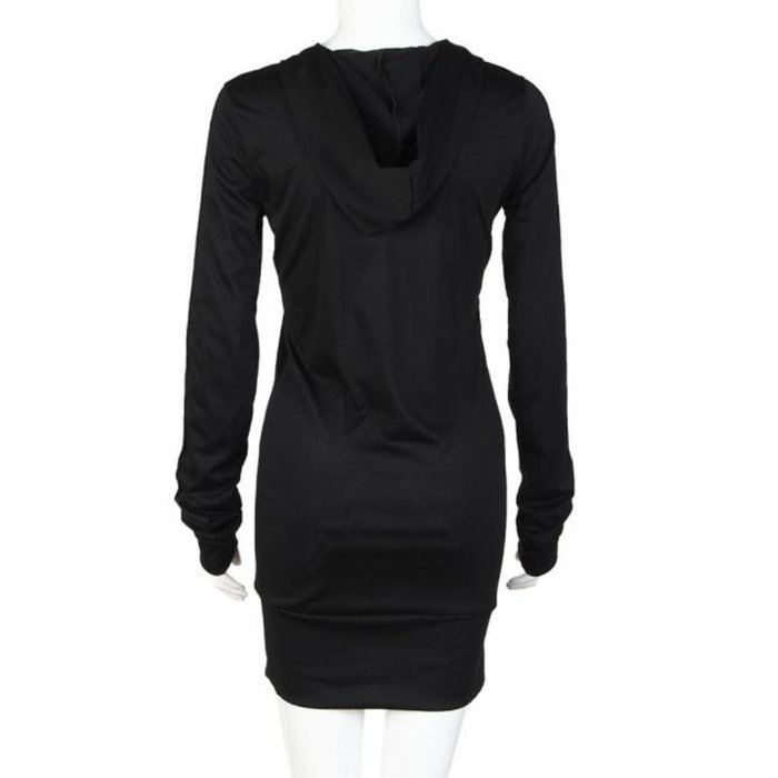 AIMTOPPY Women Autumn Long Sleeve Pure Color Hooded Hoodies Slim Fit Coat Skirt (XL, Black) N2