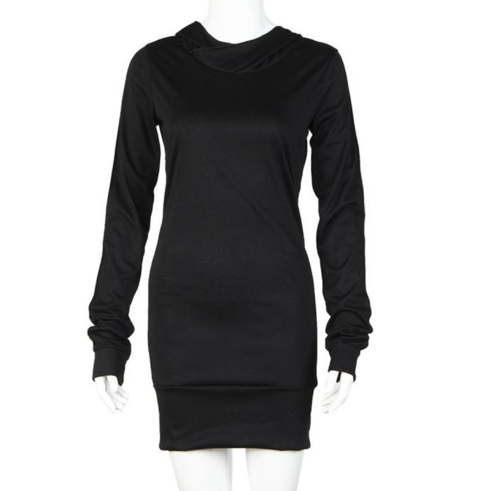 AIMTOPPY Women Autumn Long Sleeve Pure Color Hooded Hoodies Slim Fit Coat Skirt (XL, Black) N3