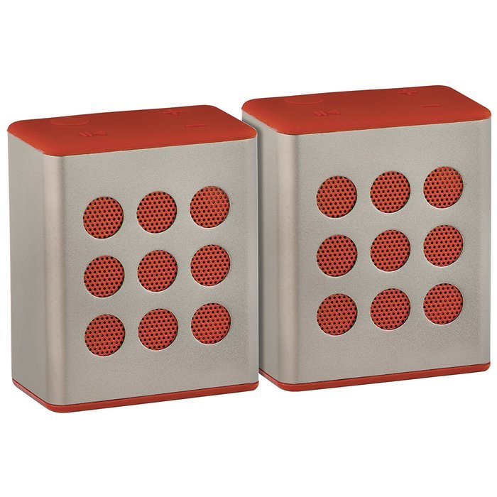 Denali Audio Wireless Bluetooth Dual Stereo Pairing Speakers, Small, Red