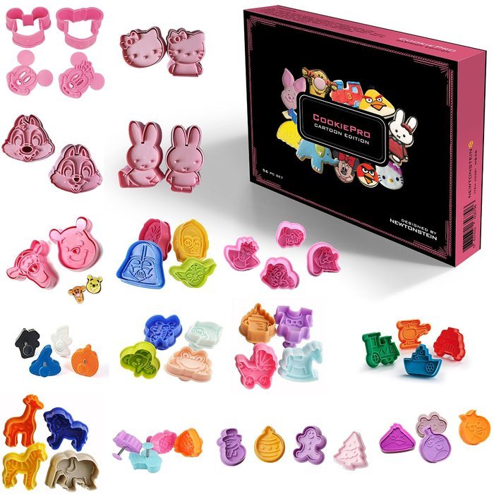 Cookiepro Cartoon Edition - 50pc Set Of Ejector Punch Cookie Cutters In Various Cartoon + Holiday Themes - Fondant...