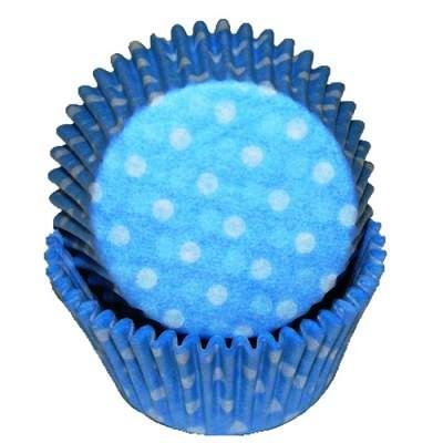 CLEARANCE FREE STANDARD SHIPPING - 24 Polka Dot Baking Cups Cupcake Liners - Light Blue with White Dots - for...