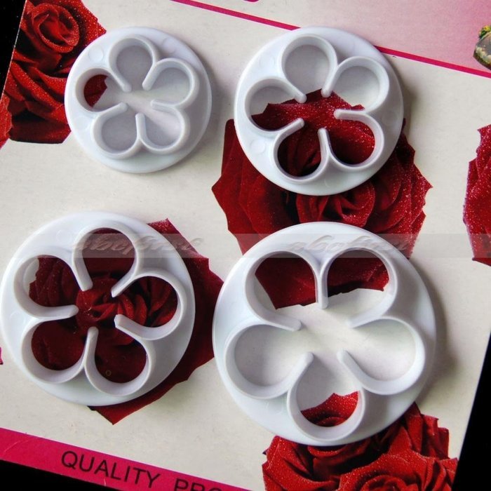 Generic 4Pcs/Set Rose Flower Petal Shape Cake Sugarcraft Fondant Cookies Plungers Cutters Decorating Tools (White) N4