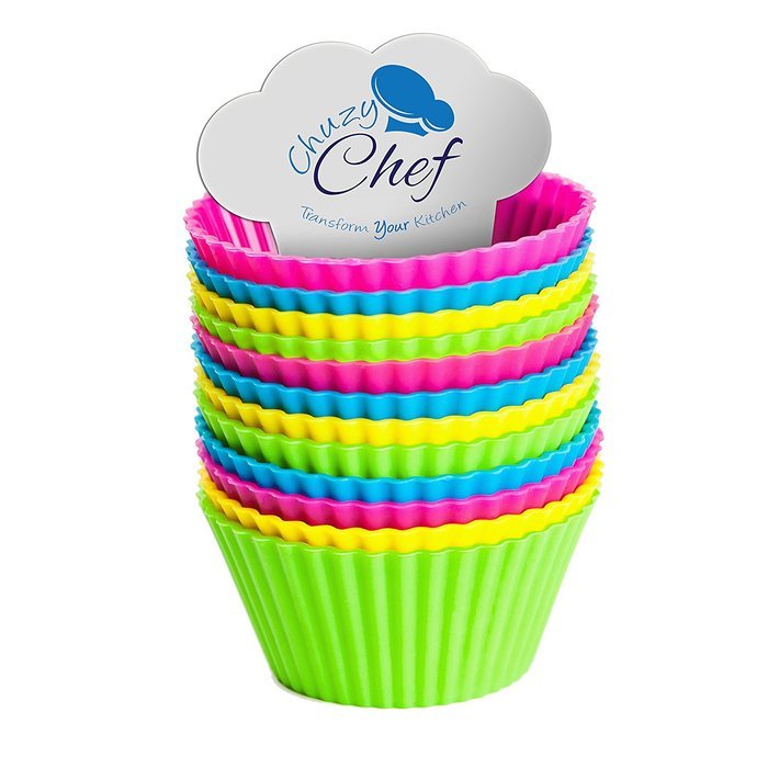 Reusable Silicone NonStick Baking Cups- Assorted Colors Cupcake Holder Set- 24 Pieces by Chuzy Chef&reg;