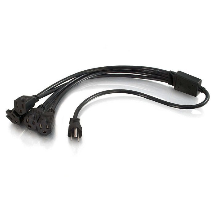 C2G / Cables To Go 29803 18IN 16 AWG 1-to-4 Power Cord Splitter for NEMA 5-15P to 4 NEMA 5-15R N2