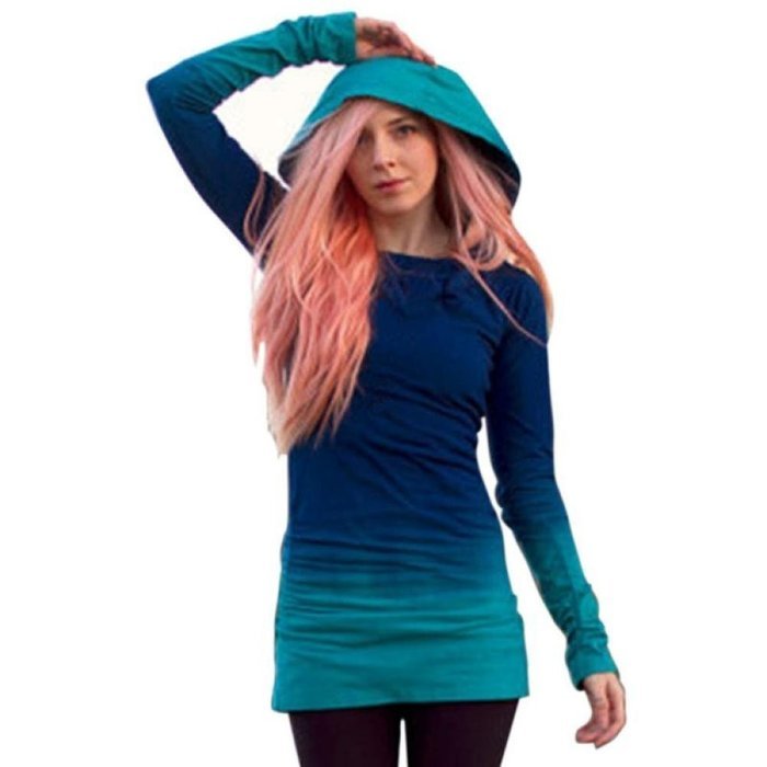 AIMTOPPY Fashion Women Hoodies Sweatshirts Long Sleeve Hooded Gradient Color Tops (XL, Blue)