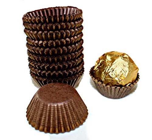 Glassine Chocolate Candy Cups No.4 - 1''x3/4'' - Brown with Gold Stripes - 300pcs N2